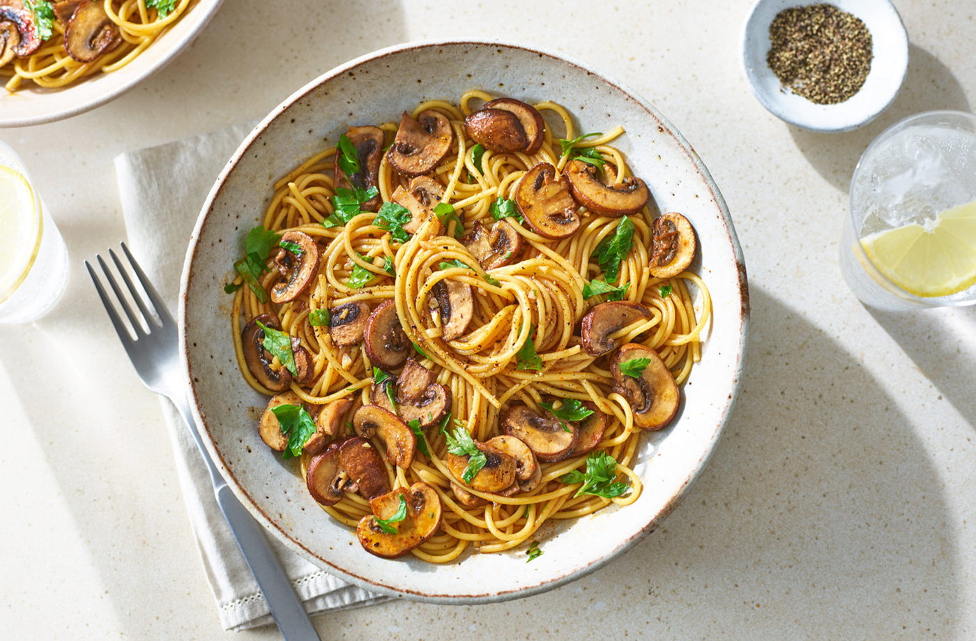 Soy butter mushroom pasta